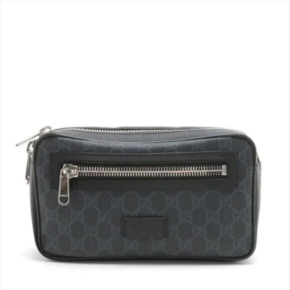 Authentic Gucci GG Supreme Sling Backpack Waist Crossbody Bag Black Leather Mens - Picture 4 of 14